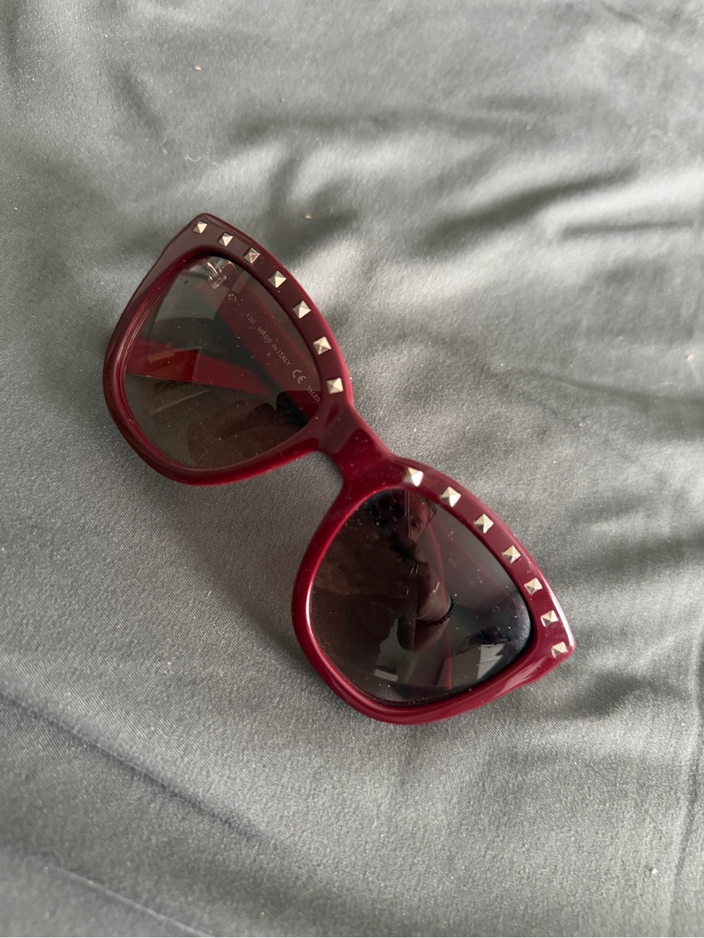 Valentino Burgundy Studded Cat-Eye Sunglasses